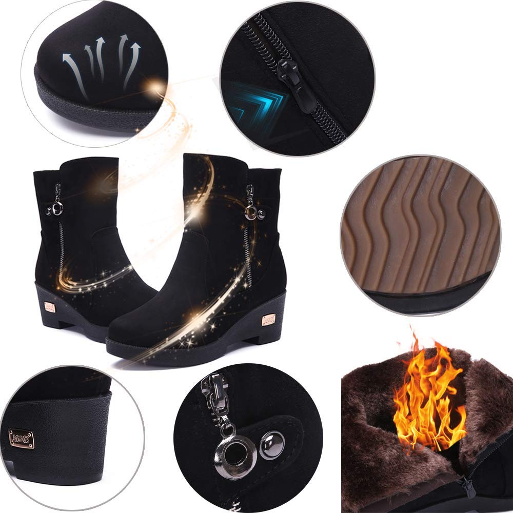 Gaatpot Gaapot Stivaletti Inverno Donna Stivali da Neve con Zeppa | Stivaletto Invernali, Stivale Caldo Pelo Foderato, Scarpe Con Cerniera, Comodi Eleganti