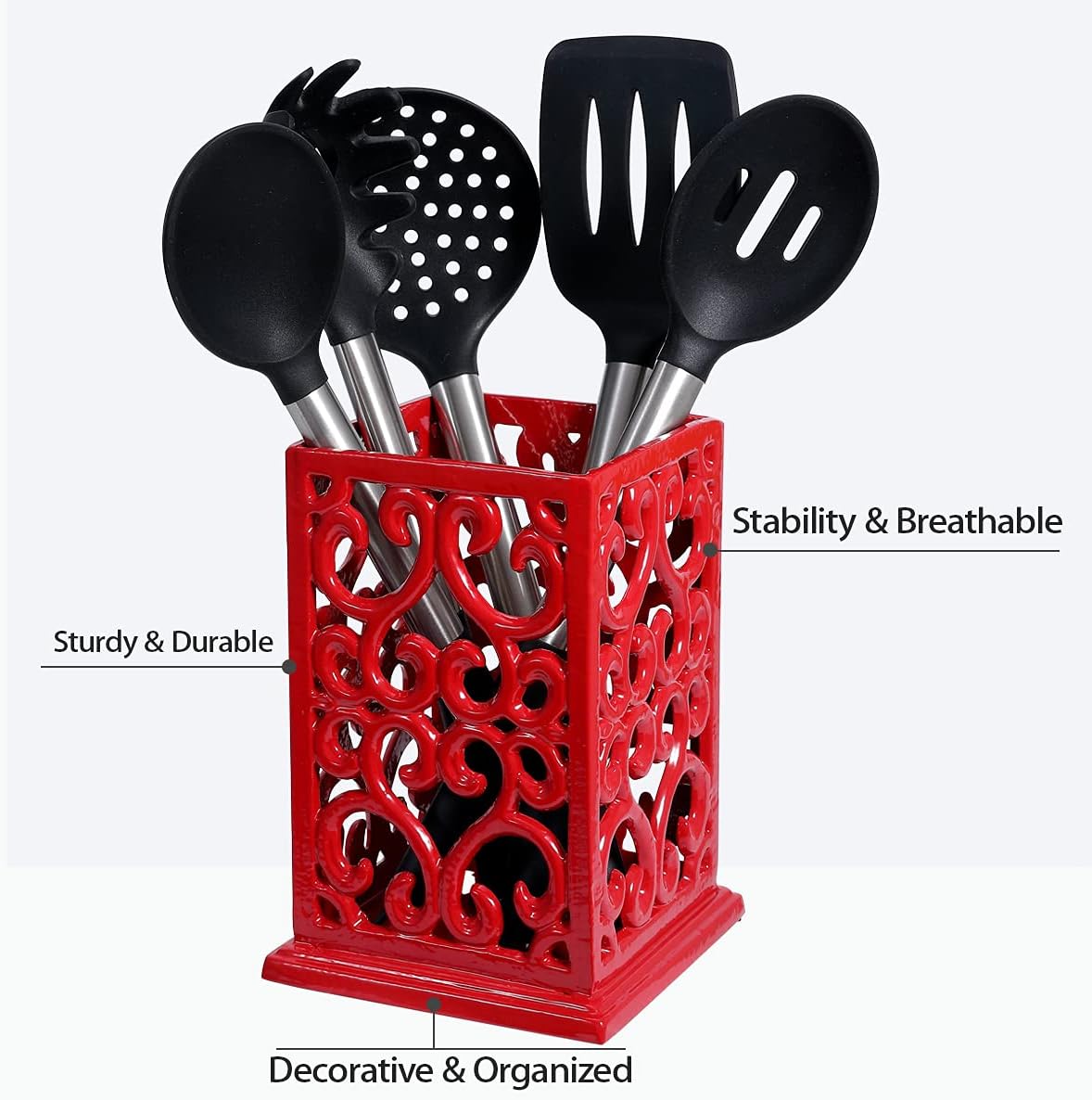 MEIGUI Decorative Kitchen Utensil Holder, Vintage Utensil Crock Large Cooking Utensils Holder for Countertop, Red Utensil Holder : Home & Kitchen