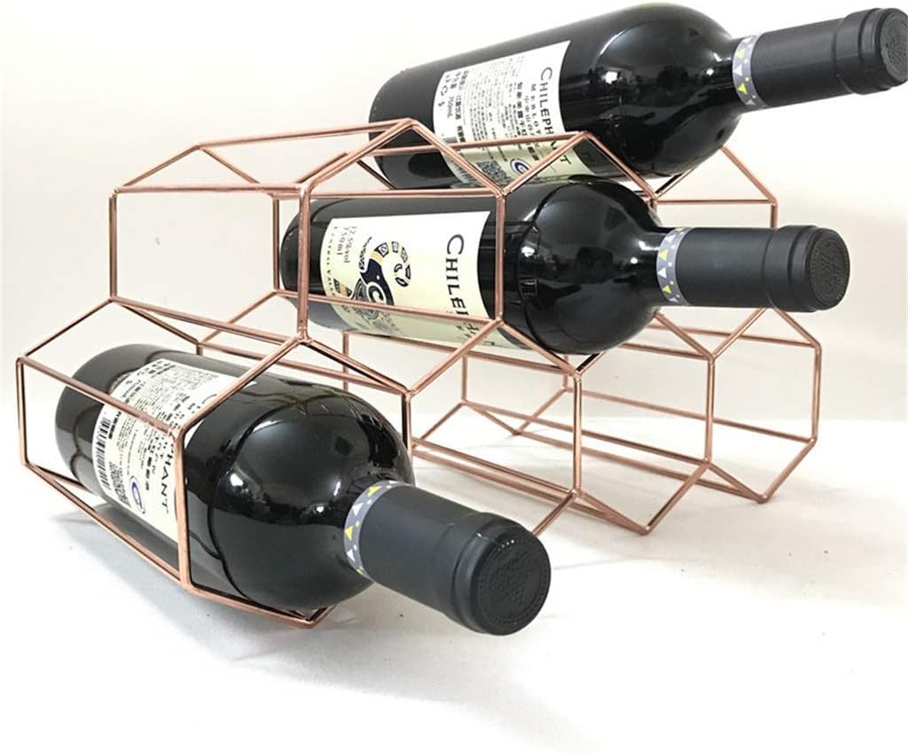 Wine Rack Freestanding Metal Tabletop Wine Rack Holder Countertop Wine Bottle Holder Geometric Design for Wine Cellar Bar Cabinet (7 Bottles) Rack