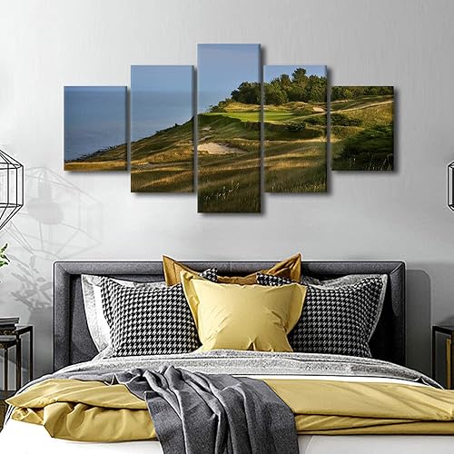 Miniatura 4 de Arte para pared, campo de golf, Wisconsin, pintura en lienzo moderna para decoración del hogar, 5 paneles, arte de pared de campo de golf, impresión