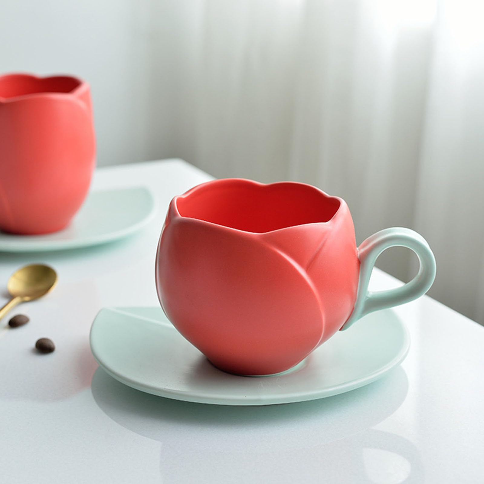Generisch Colección de tazas y platillos de cerámica de estilo europeo, 300 ml de capacidad, materiales, ideal para fotografía, cafetería, tazas y platos de moda