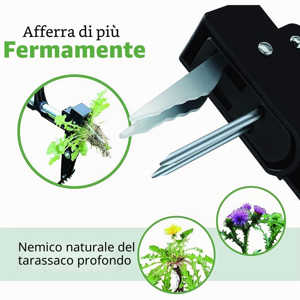 Estrattore telescopico per erbacce, lunghezza: 99 – 119 cm, in acciaio inox, con manico lungo con 4 artigli e pedana per piante spinose, strumento per rimuovere erbe, risparmio di