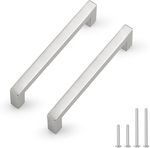 Manijas Probrico de acero inoxidable de 12 pulgada para puerta de armario de cocina, cuadradas, níquel satinado, centro de orificios de 3.78