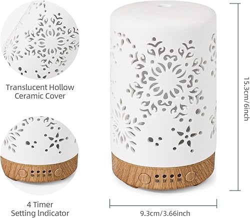 Miniatura 7 de Difusor de aceite esencial, difusor de cerámica hecho a mano blanco de 3.4 fl oz, difusor de cerámica mejorado para aceites esenciales, difusor de