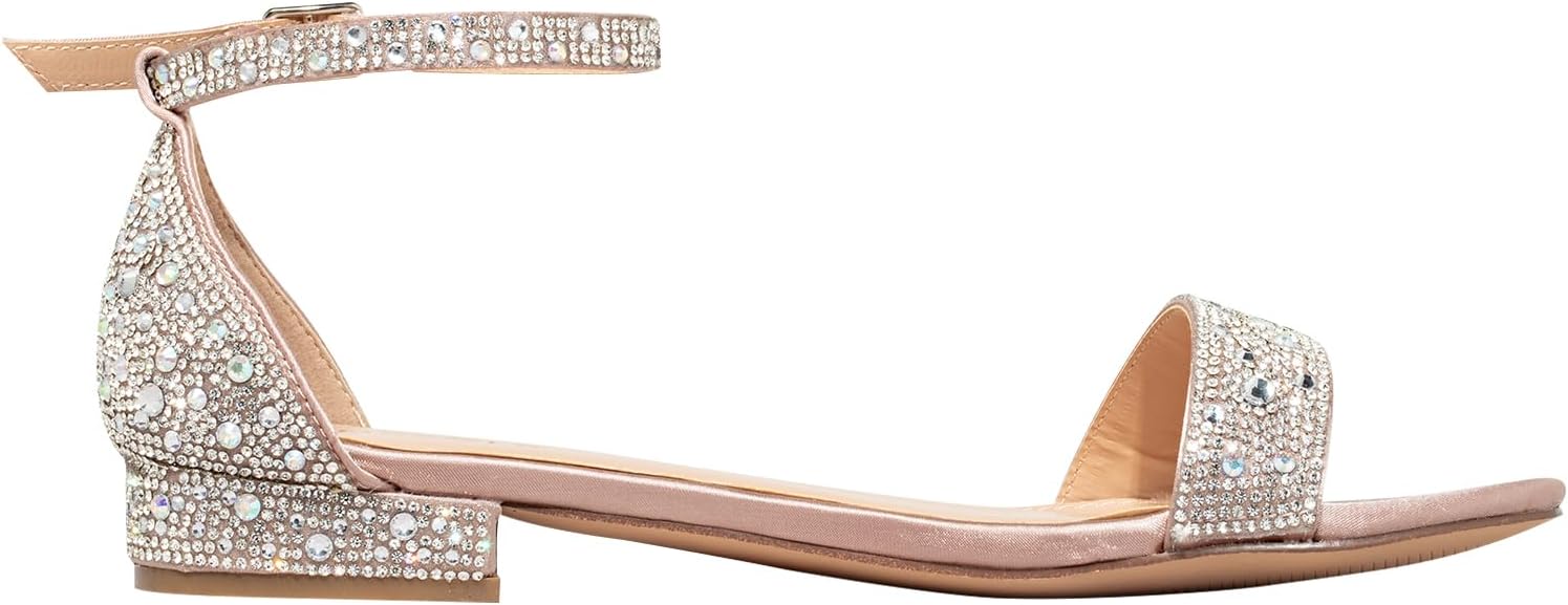 SheSole Women's Wide Width Sparkly Rhinestone Flat Sandals Dressy Comfortable Low Heel Summer Beach Wedding Shoes for Bride Wide Feet - Image 6