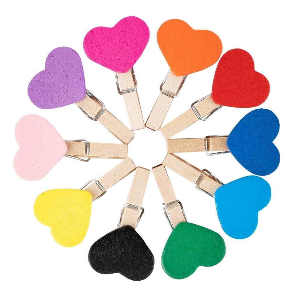 100 Mini Mollette Legno A Cuore Colorate Arcobaleno | Per Foto Decorazioni Feste Matrimoni San Valentino - 4