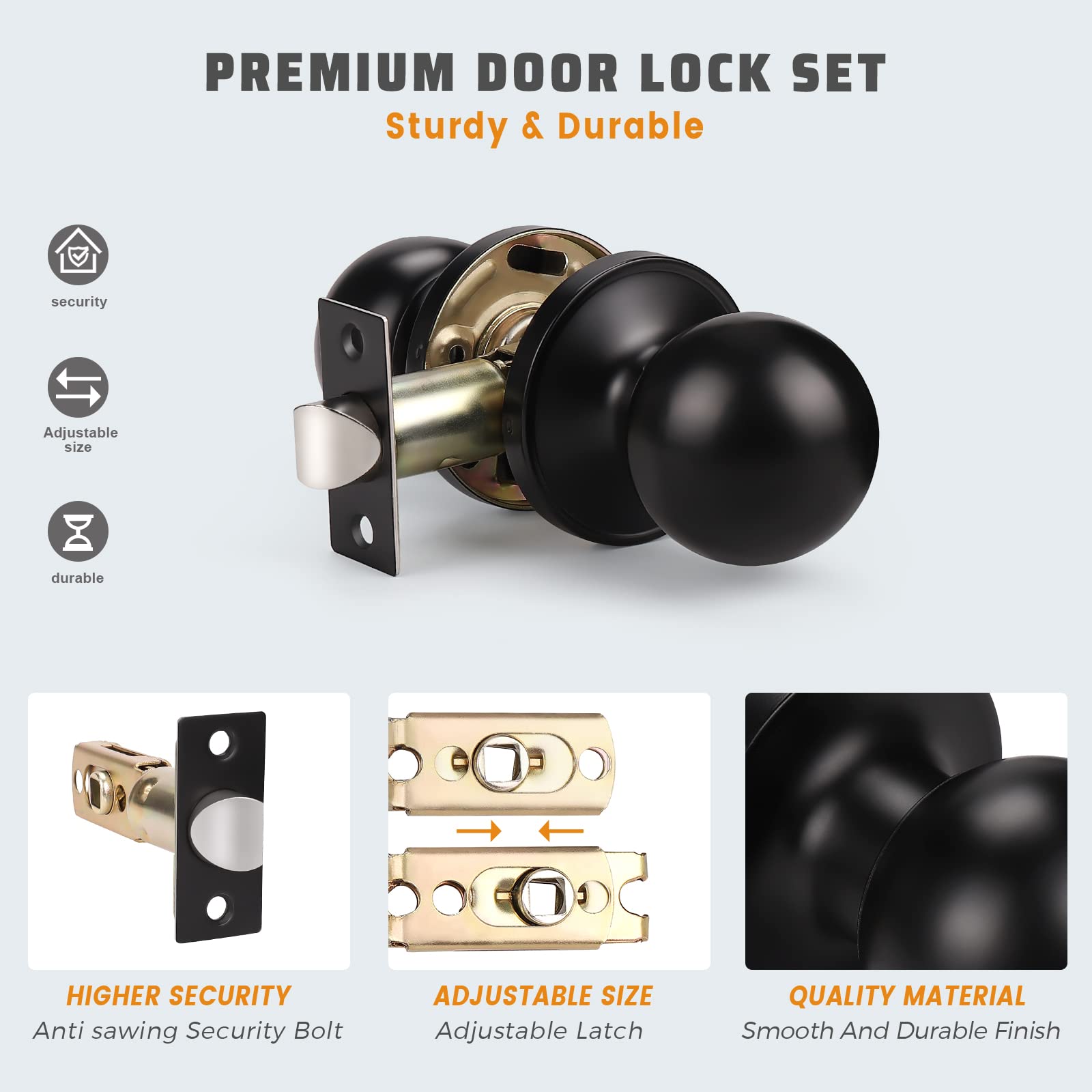 KNOBWELL 1 Pack Matte Black Passage Door Knob Set