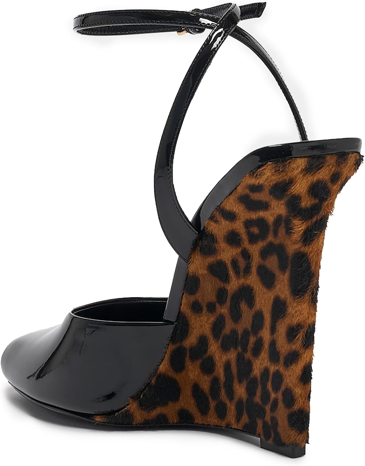 Womens Peep Toe Wedge Heel Patent Leather Pumps with Strap Platform Wedge Sandals for Party Dress - Image 3