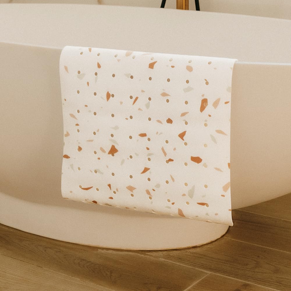 Tapis de Baignoire Bébé Antidérapant - Grande Taille 100cmx40 cm - Motif Terrazzo - sans BPA, Lavable en Machine, Anti-moisissure, avec Ventouses - Tapis Confort & Sécurité pour Baignoire