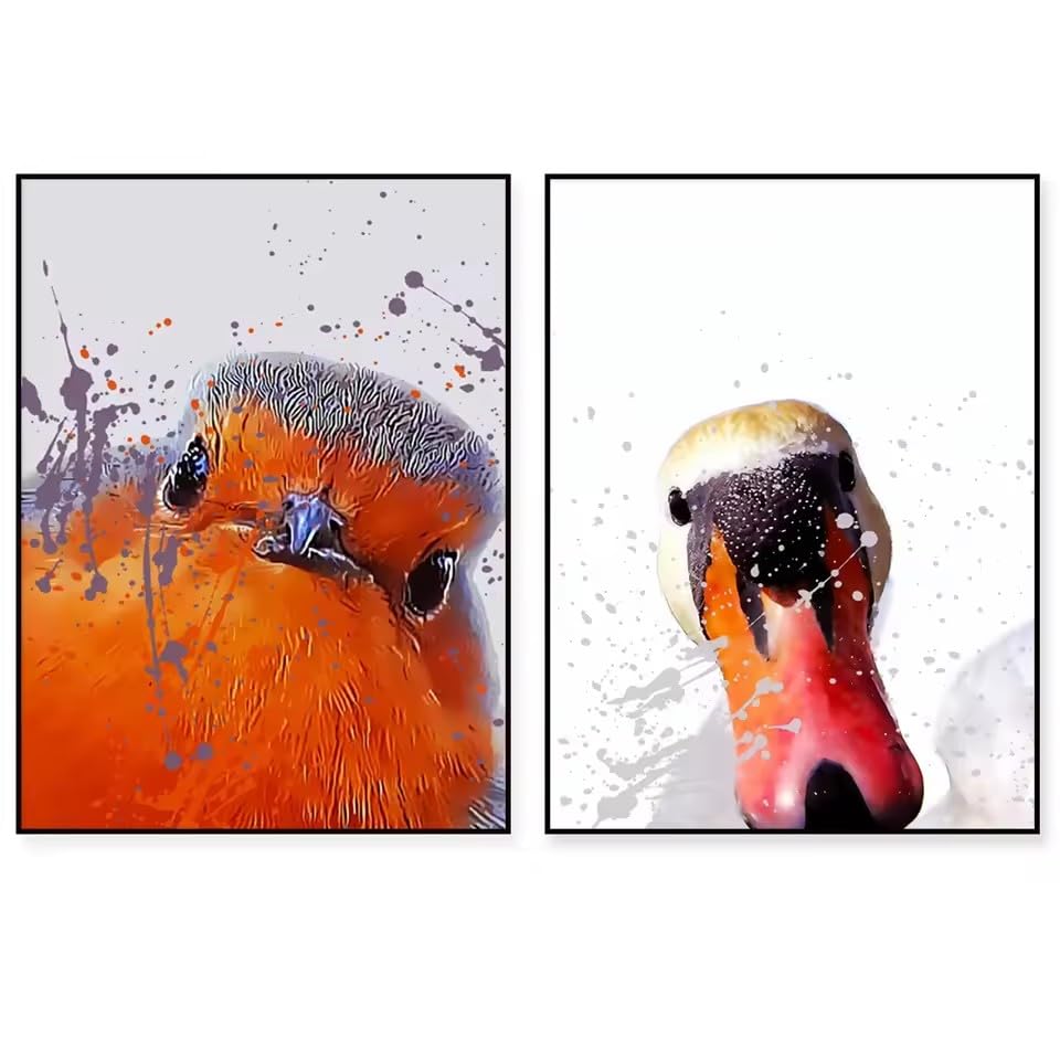 Abstract Robin prints, Art-Ride Woodland Animals and Birds, Abstract Swan Wildlife Poster (20 x 30 cm x 2 / rama wewnętrzna)
