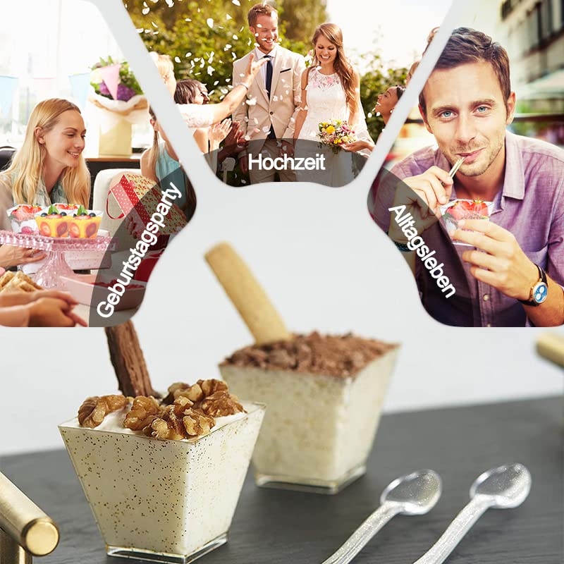 Lot De 50 Coupes à Pudding + 50 Cuillères - 160 Ml, Transparentes, Réutilisables - Pour Desserts Et événements - 2