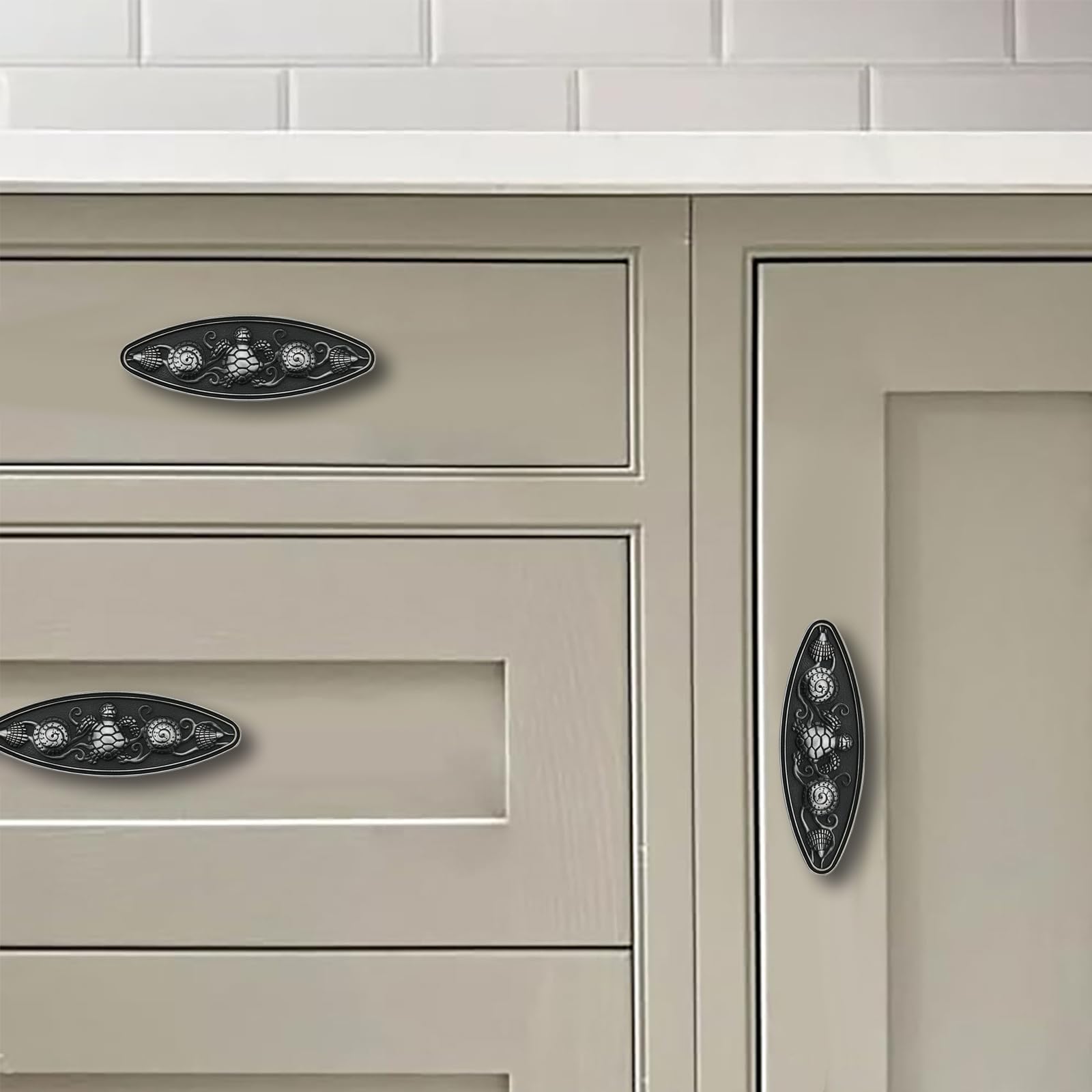 KHTUMEWARE-KH434 Antique Pewter Cabinet Pulls CTC 3 in (76 mm) 5-Pack in Antique Pewter — KHTUMEWARE