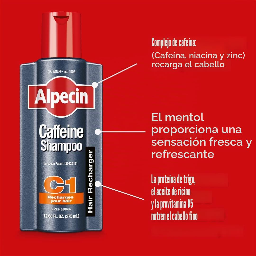 Champú Alpecin Cafeine, multicompra de 3 unidades, energizante para cabello C1, 250 ml