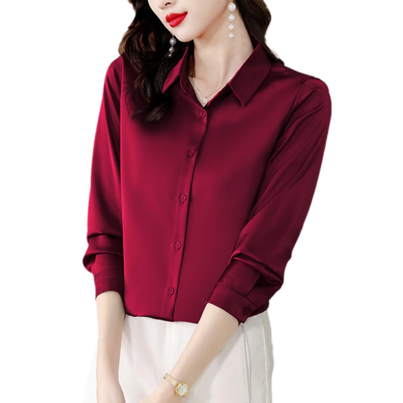 HNVAVQ Camicia in Seta Donna 100% Seta Blusa Manica Lunga Elegante da Ufficio