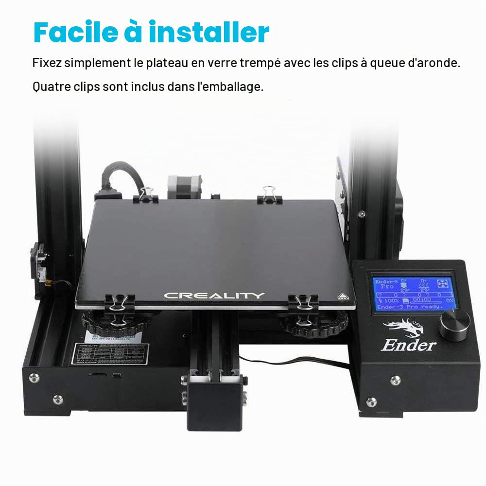 Creality Plateau Ender 3 Plateforme d'imprimante 3D Améliorée Trempé Plaque de Verre Lit Chauffant Surface pour Ender 3/Ender 3 Pro/Ender 3 V2/Ender 5, 235x235x4mm