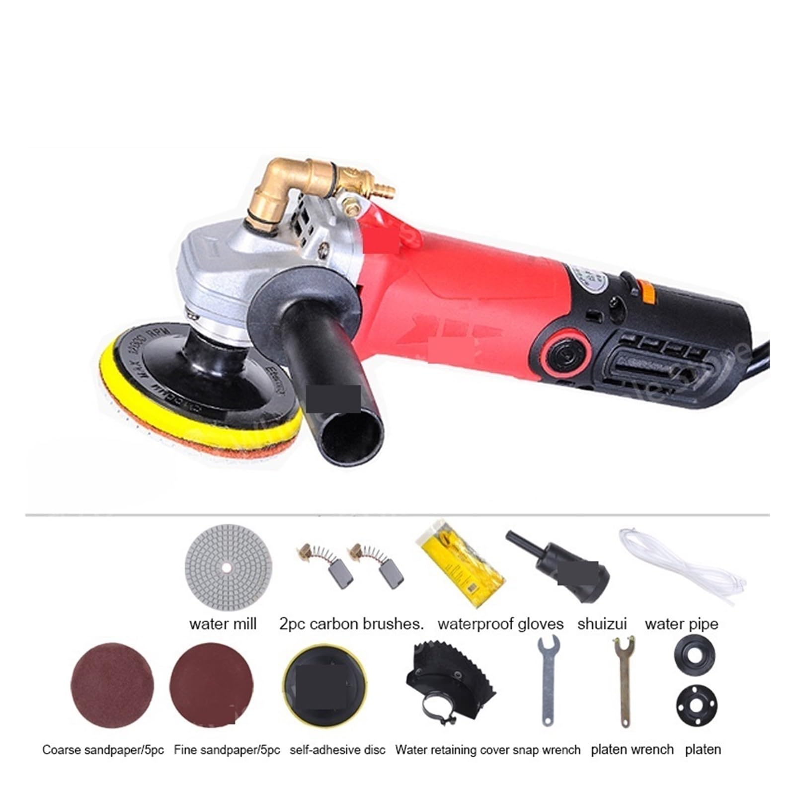 Utensili professionali per la lucidatura Lucidatrice elettrica da 1400 W for marmo, granito, pietra bagnata, smerigliatrice, manuale, ad acqua, tampone for lucidatura, utensile elettrico(Package 5)