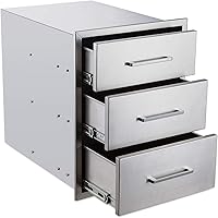 Vista 10 de Cajón de cocina para exteriores de 16 pulgadas de ancho, de acero inoxidable, BBQ triple cajón, montaje empotrado para isla de cocina al aire libre