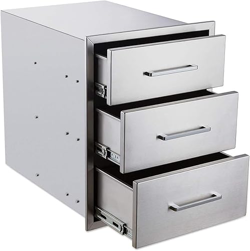 Miniatura 10 de Cajón de cocina para exteriores de 16 pulgadas de ancho, de acero inoxidable, BBQ triple cajón, montaje empotrado para isla de cocina al aire libre