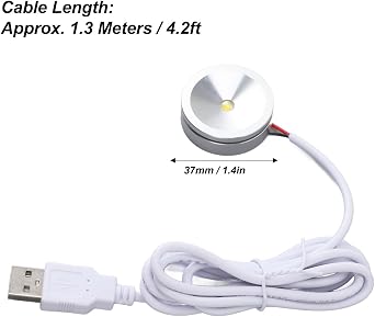 Marhynchus LED Display Spotlight, Round Compact USB Powered 5V Cabinet Light with 37mm Diameter for Jewelry Showcase and Shelf Lighting [Energy Class G]