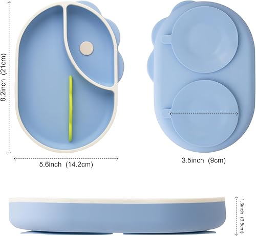 Miniatura 7 de Placas de succión para bebés, niños pequeños, placa dividida de silicona líquida antideslizante con base de succión doble fuerte para platos de bebé