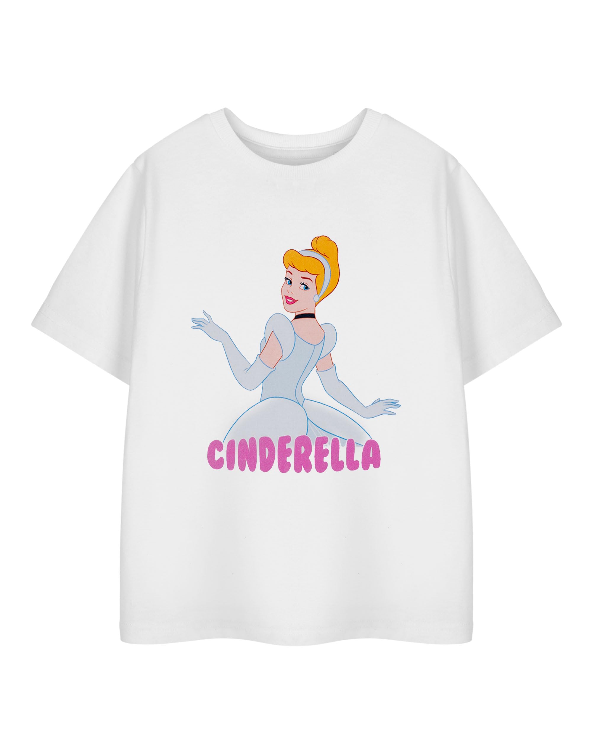 Disney Princess Cinderella White Short-Sleeved T-Shirt for Girls | Graphic Tee with Cinderella Design | Kids Cartoon Apparel | Cinderella Movie Merchandise Gift for Children & Teens