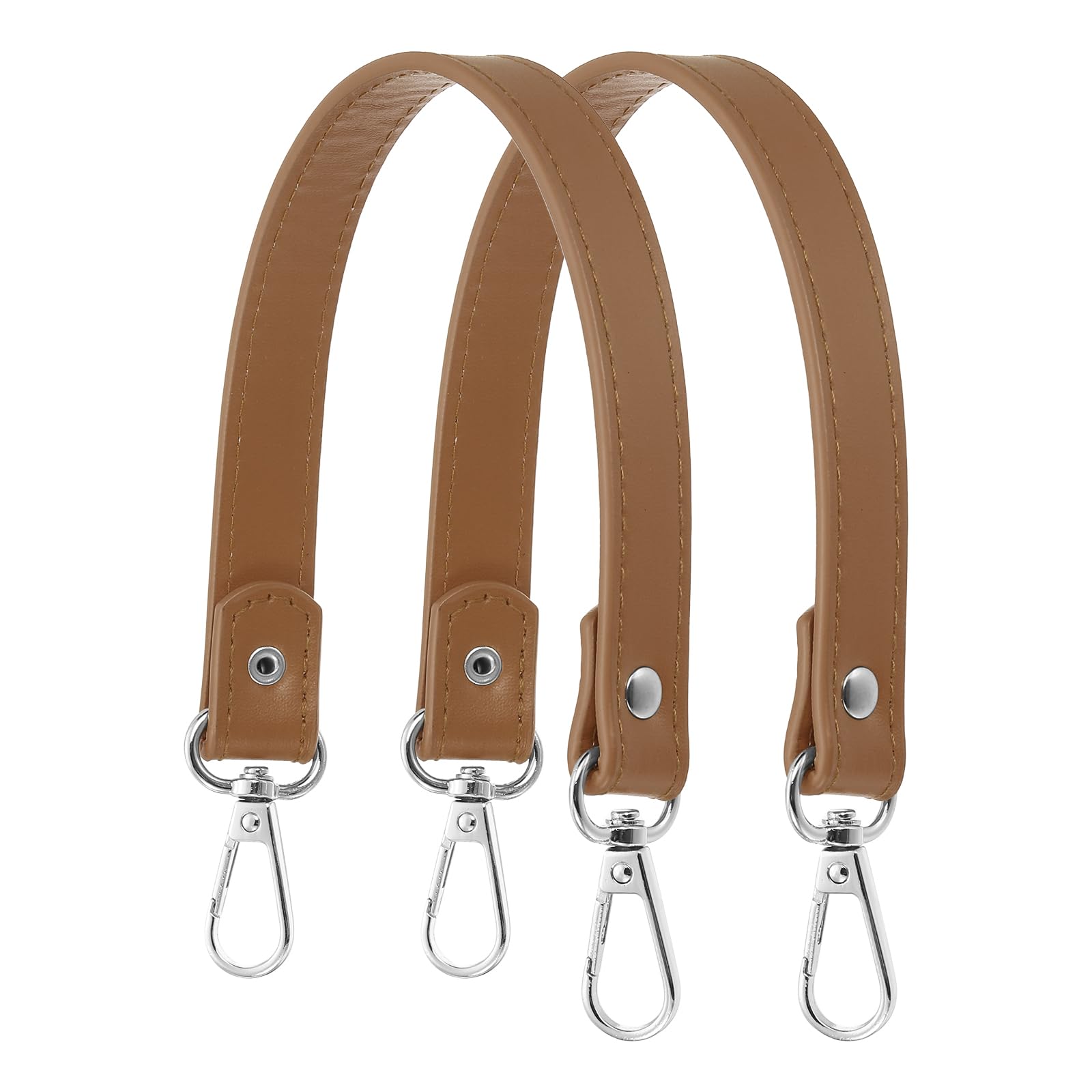 YELARXI Leather Purse Strap Replacement PU Short Bag Handles with Gold Lobster Buckles, 13 Inch Length Fit for Handbags Shoulder Bag Accessories - Rectangle (2 Pack, Light Brown)