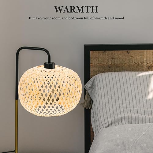 Miniatura 4 de Baluue Pantalla de lámpara de ratán, pantalla tejida de bambú para mesa y luz de techo, cubierta redonda de ratán natural pequeña para dormitorio,