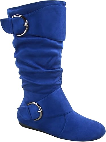 FZ-Fits Botas de mujer con hebilla lateral, cierre de cremallera, puntera redonda, planas, con tacón bajo, de media pantorrilla