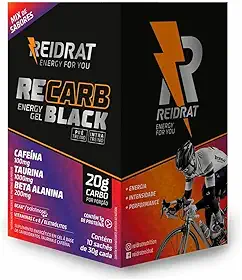 Reidrat Recarb Energy Gel Black Sabores Sortidos Caixa Com 10 Sachês De 30G (300G) Carboidrato Em Gel Bebida Energética Com Cafeína Taurina E Beta Alanina Carboidratos Eletrólitos