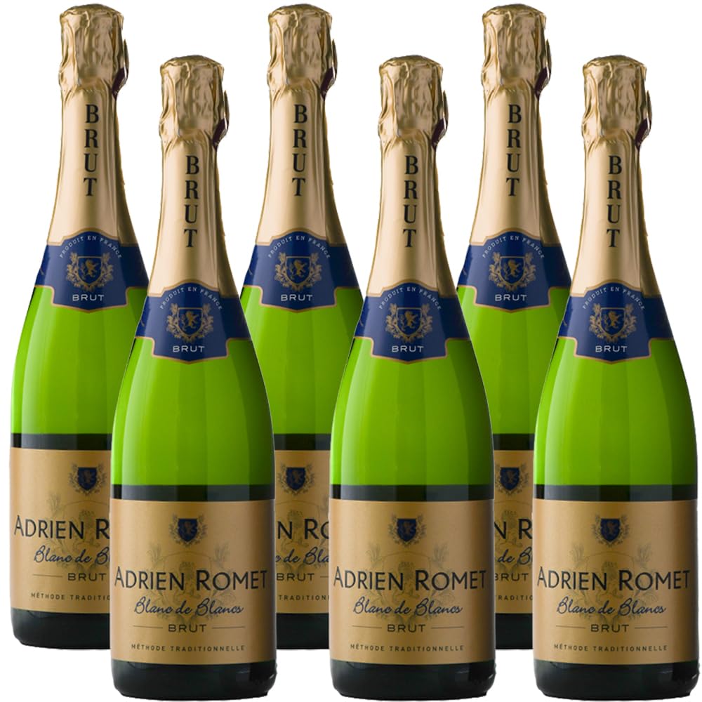 Vino Spumante Francese - Adrien Romet Blanc de Blancs Brut Metodo Tradizionale – Chardonnay 100% – 6 Bottiglie 75Cl - Aperitivo Raffinato