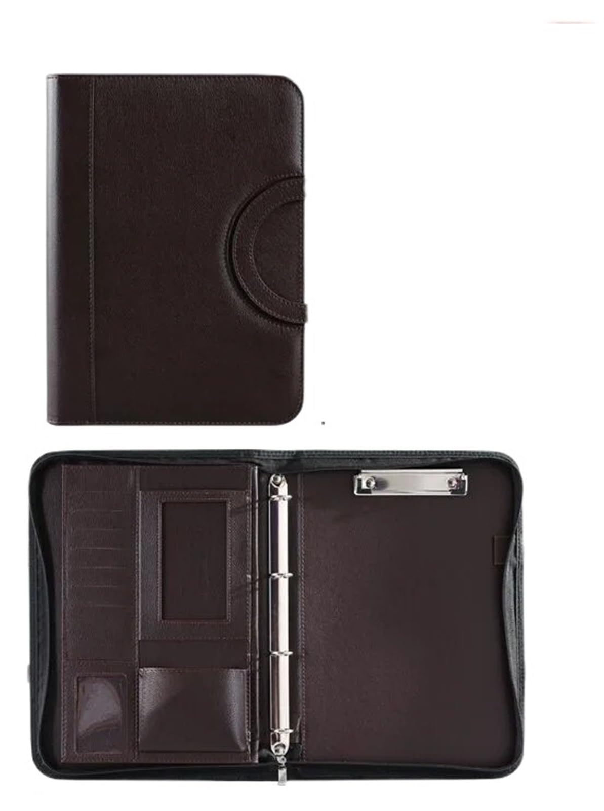 Porte-documents de conférence, Pochette en cuir for documents et cartes de visite, dossier A4 à fermeture éclair, marron, noir, 250x340mm(Brown single shell)