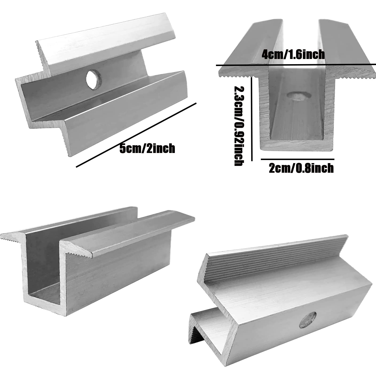 20 paneli słonecznych aluminiowe wsporniki mocujące do panelu słonecznego Zestaw montażowy do panelu słonecznego centralny zacisk wysokość modułu 30-50 mm