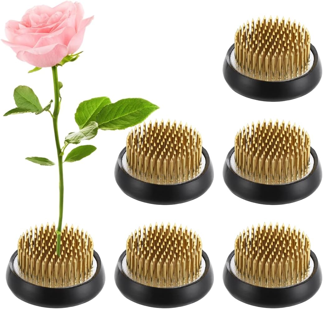 6-Pack Flower Frogs, 2.1 X 1.1 Inch Round Brass Holders, Flower Arranging Pins for DIY Craft and Home Decoration