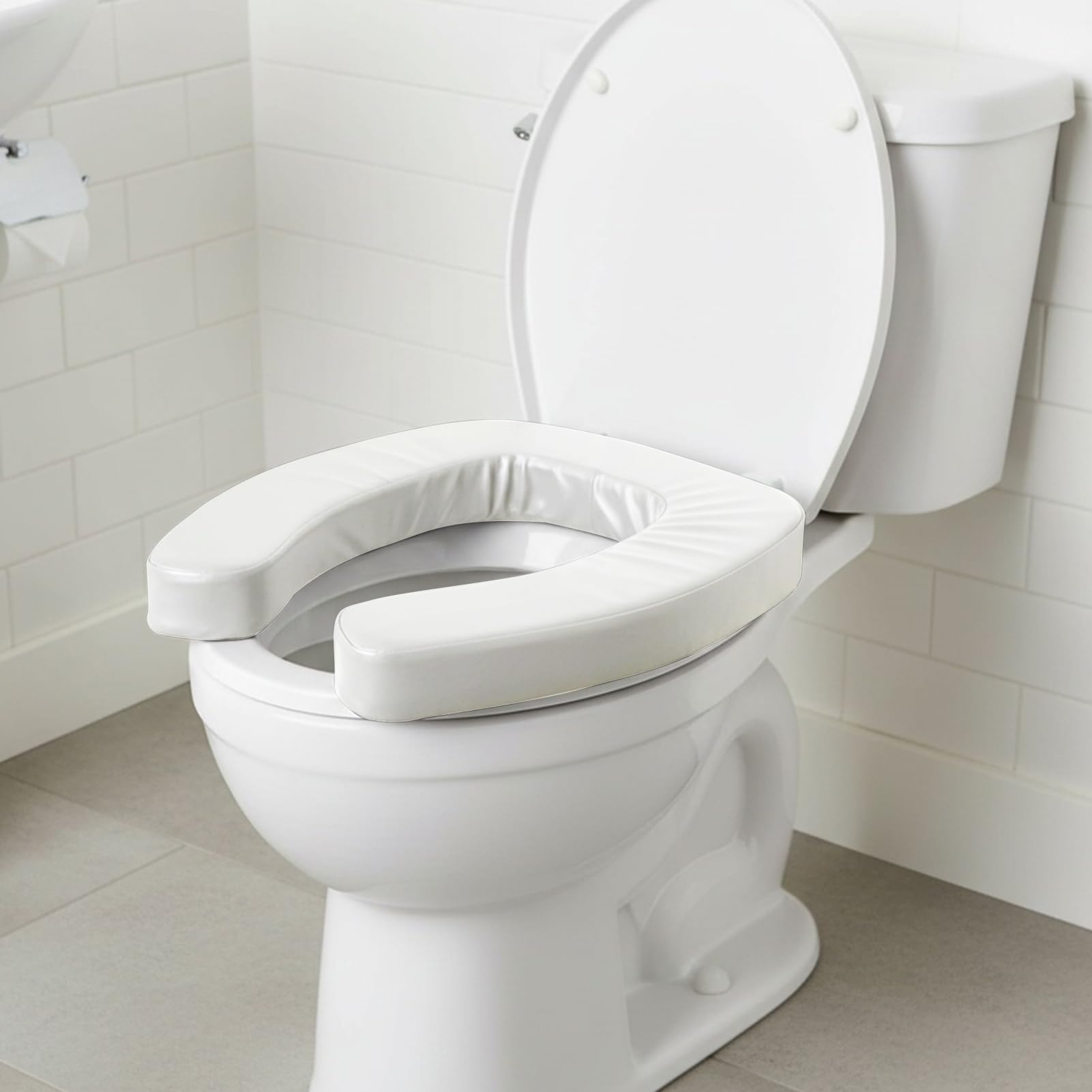 Supporto per WC – Rialzo ergonomico imbottito antiscivolo, sedile impermeabile per WC, facile da installare con comodo supporto, strumento di accessibilità per il bagno per sedersi e stare in piedi in