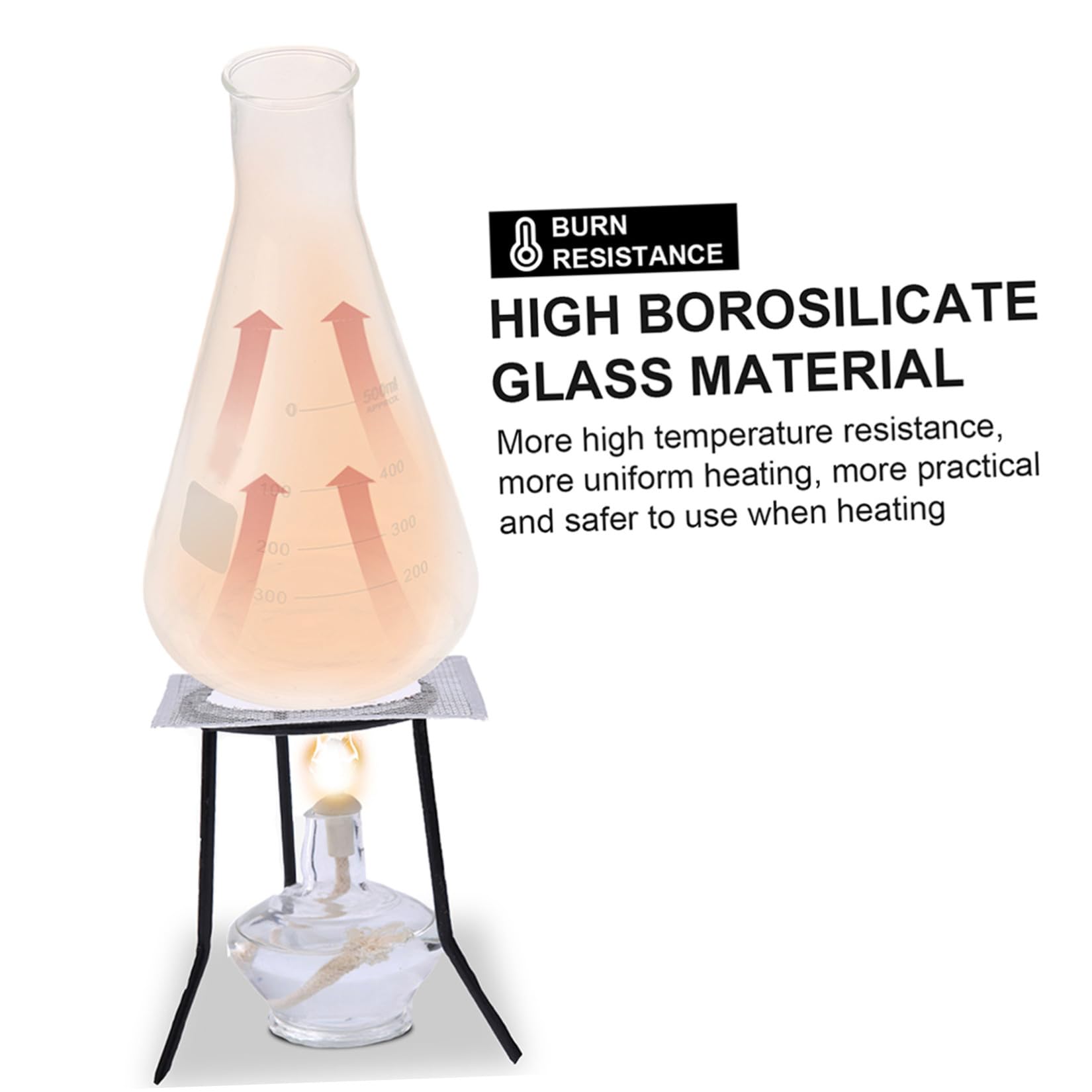 IMIKEYA Juego de 4 Matraces de Vidrio de Borosilicato Forma Triangular y Cónica, Capacidad Estándar, Escala Clara y Seguro para Experimentos Escolares de Química