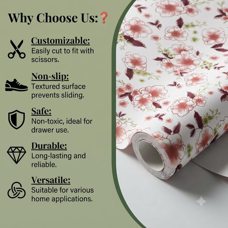 Image of Dribble (45cm X 300cm) Eva Shelf Liner Mat Roll, Non Slip Drawer & Cabinet Liner for Kitchen, Waterproof Oilproof Washable Fridge Mat, Anti Skid Multipurpose Mat Spring Lavender Terracotta