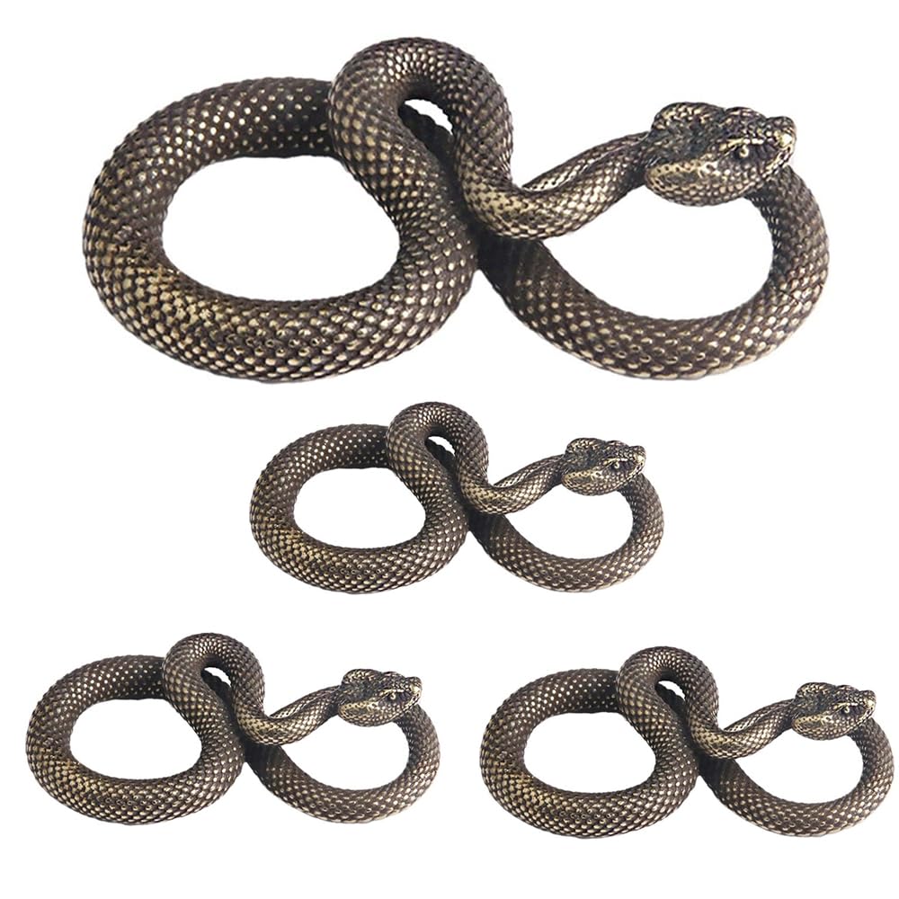 Jinshining 4Pcs Bronze Snake Figurine Decor High Simulation Fantasy Brass Vintage Style Snake Statue for Office and Desktop, Statues, Home Decor