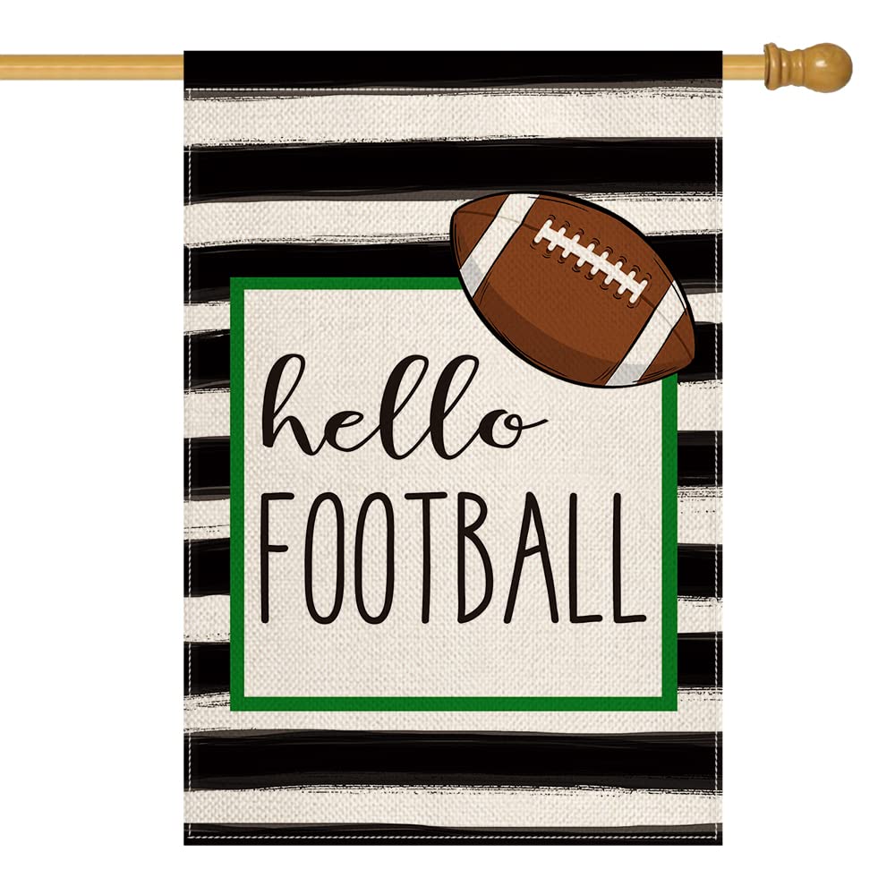 AVOIN Watercolor Stripes Hello Football House Flag Double Sided, Holiday Party Sports Yard Outdoor Decoration 28 x 40 Inch