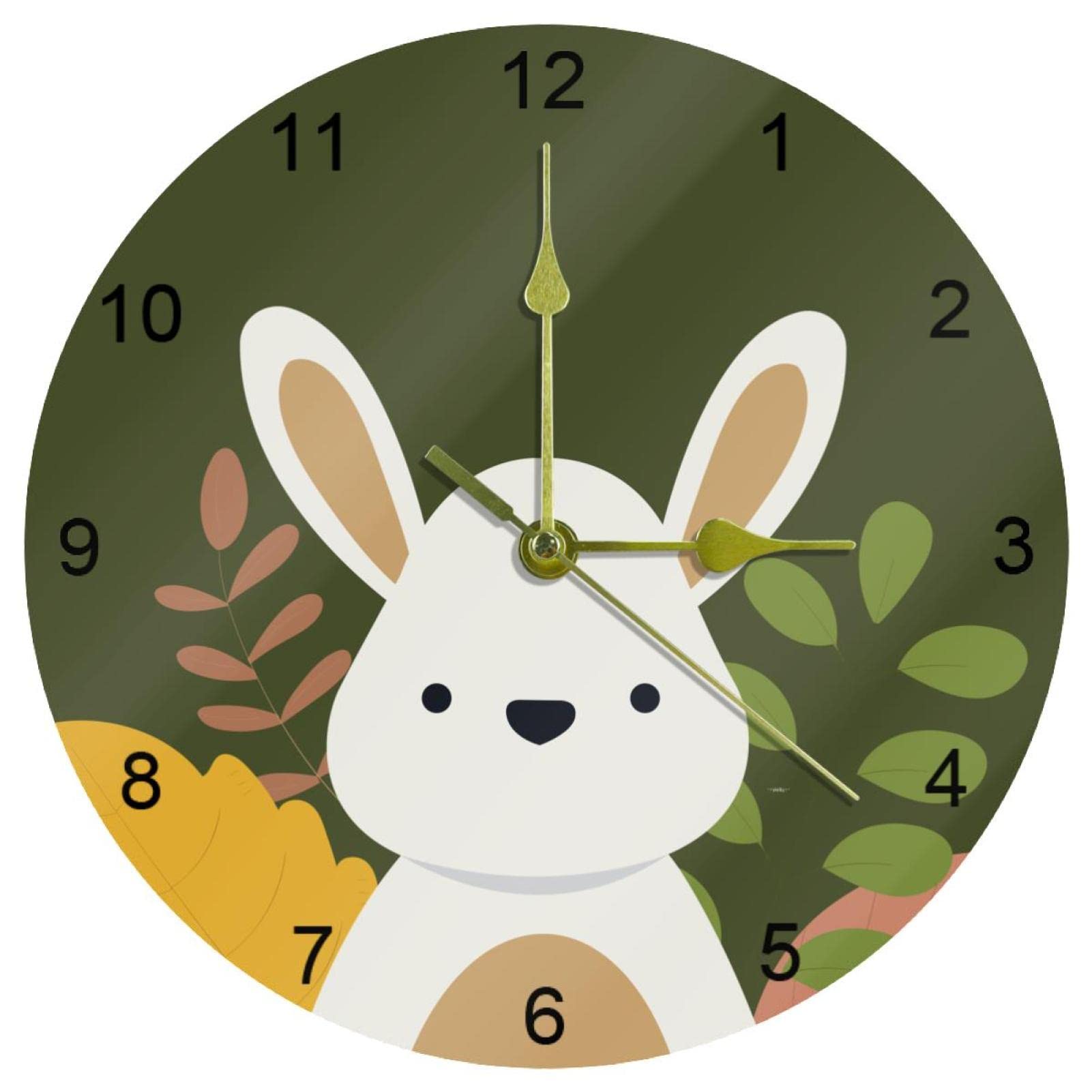 Horloge murale Hello Autumn Bunny-01 de 25,4 cm silencieuse à chiffres arabes pour bureau