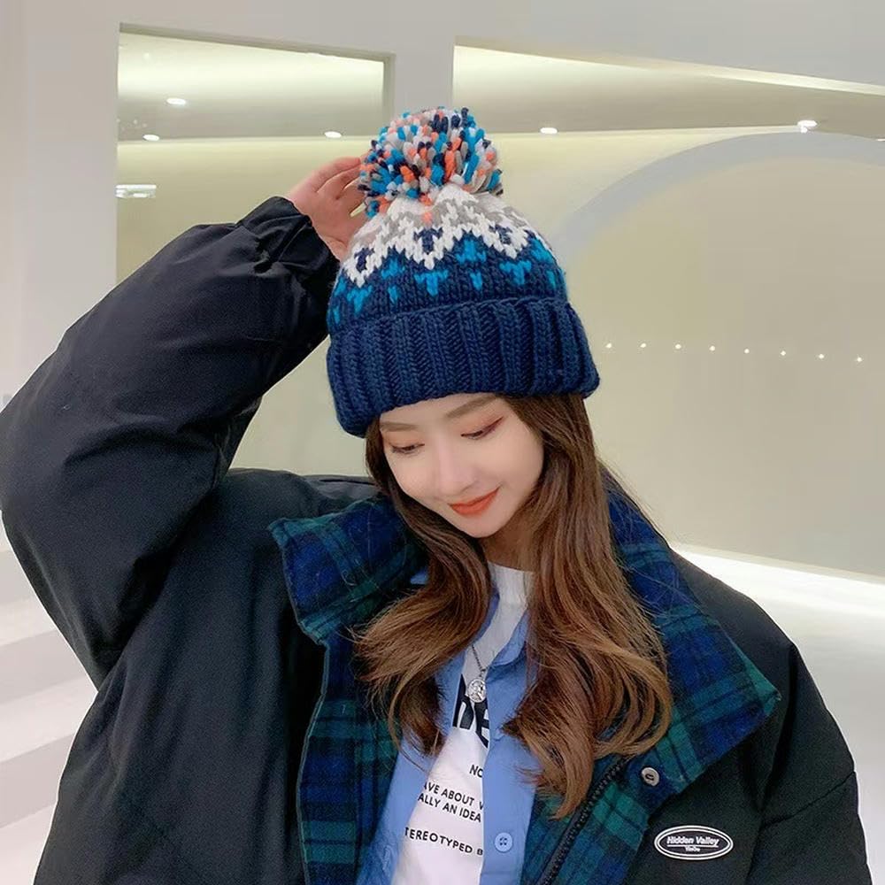 Czapki dla kobiet zimowa dzianinowa czapka beanie z pomponem vintage ciepła czapka dla kobiet miękka elastyczna czapka narciarska