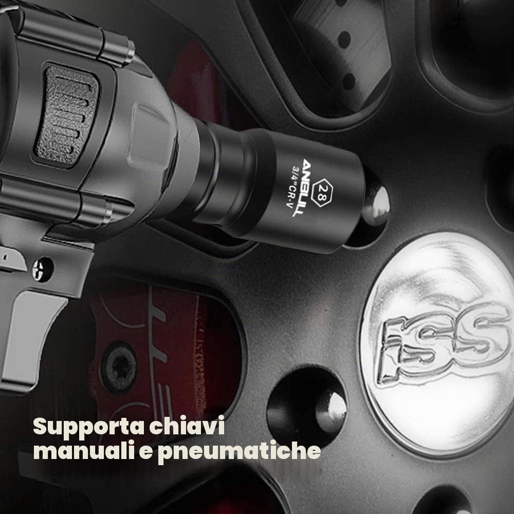 Anbull 21Pcs Set Bussole a Impatto, chiave a bussola 3/4 , 3/4 Pollici Set Chiavi a Bussola a 6 Punte (21-50mm) in acciaio Cr-V, Prese, Metriche