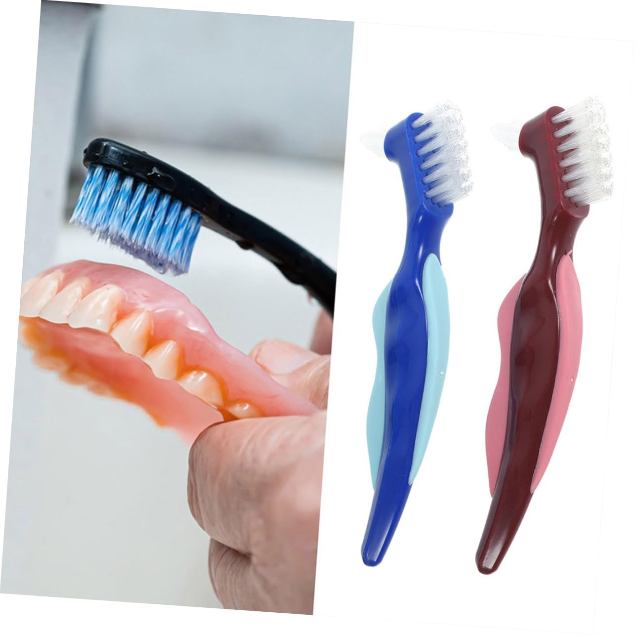 Healvian 10pezzi Spazzola Per Dentiera Spazzola Doppia Faccia Per Pulizia Protesi Spazzolino Portatile Per Igiene Orale Per Uso Domestico e Viaggi Colori