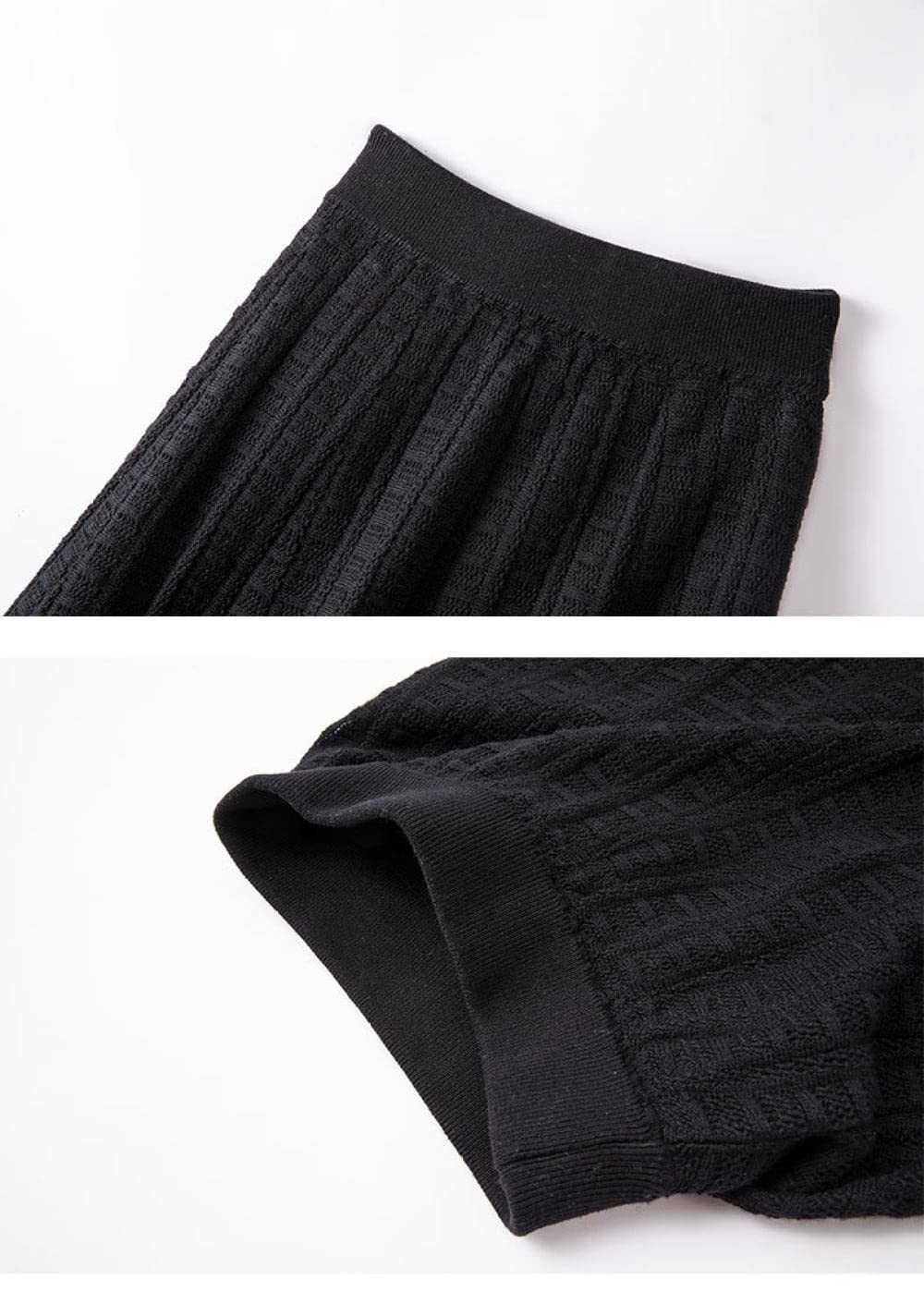 Röcke,Damen Midirock Schwarz Elastische Hohe Taille Wolle Gestrickter Jacquard Faltenrock Herbst Schlank A-Linie Swing Geraffte Elegante Lange Röcke Für Mädchen Damen,L