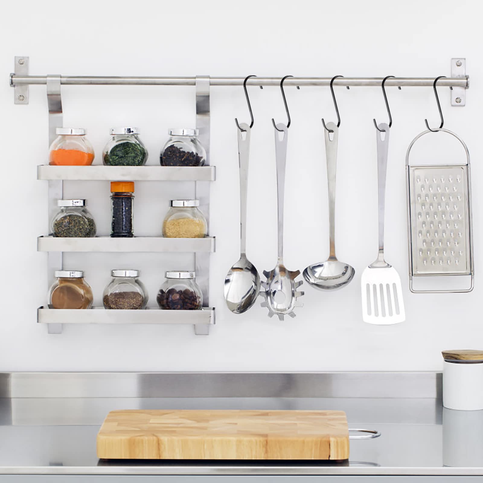12 Ganci A S Con Passante In Pelle PU | Multicolore 16x2cm | Porta 3kg | Per Cucina, Bagno, Campeggio, Armadio | Accesso Facile Con Bottone - 2
