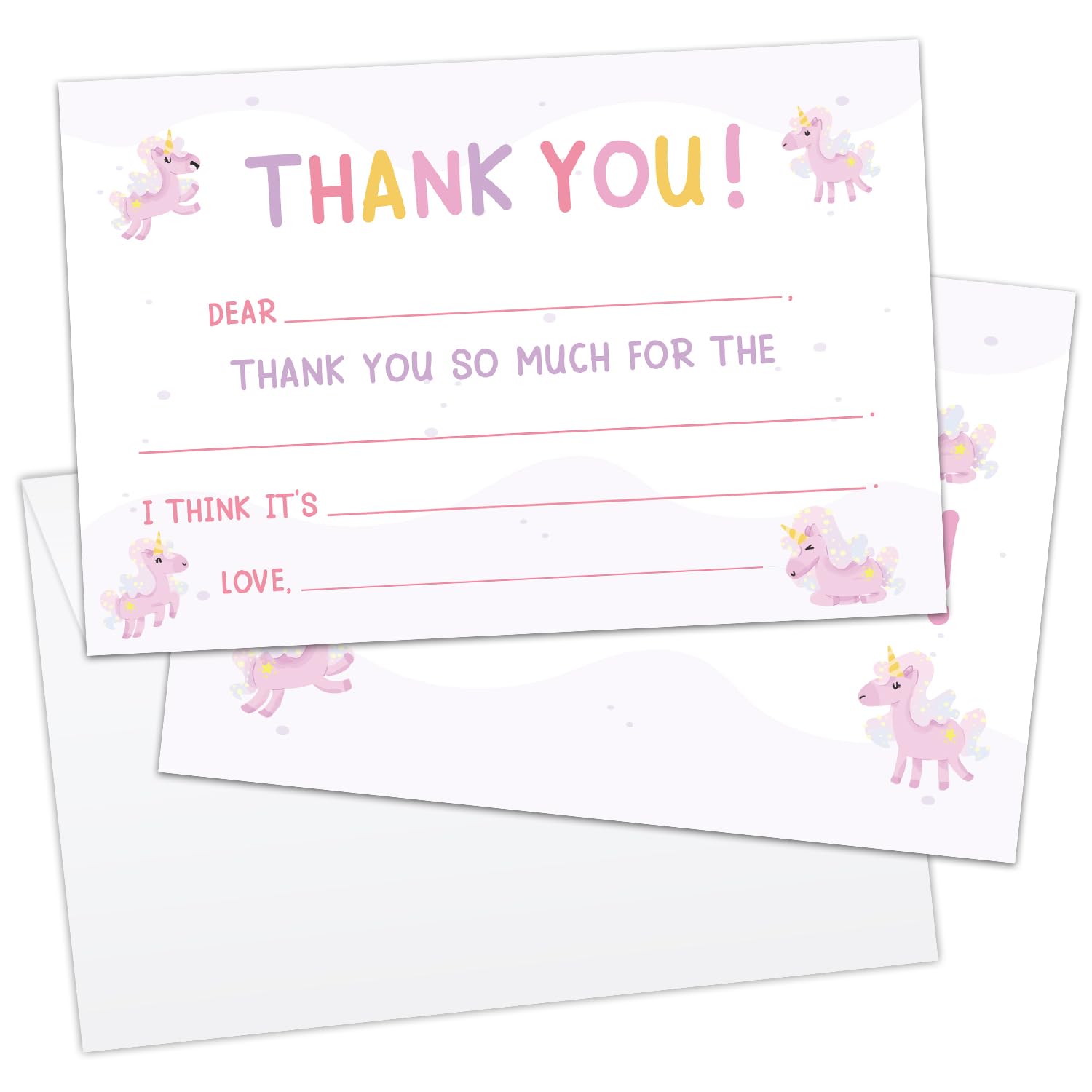 HQLOW Unicorn Thank You Cards Kids Thank You Cards Fill in the Blank with Envelopes, Thank You Notes Kids 20 Card Set for Boys or Girls (4 * 6 Inches)