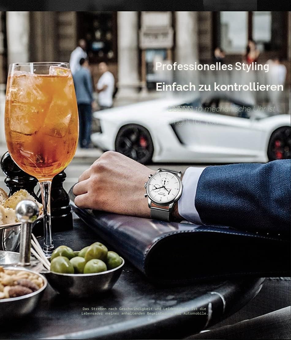 Herren-Armbanduhr Automatisch Mechanisch Analog, Seagull-Uhrwerk Automatische Datumsanzeige Gangreserve-Anzeige Edelstahlband Business-Armbanduhr