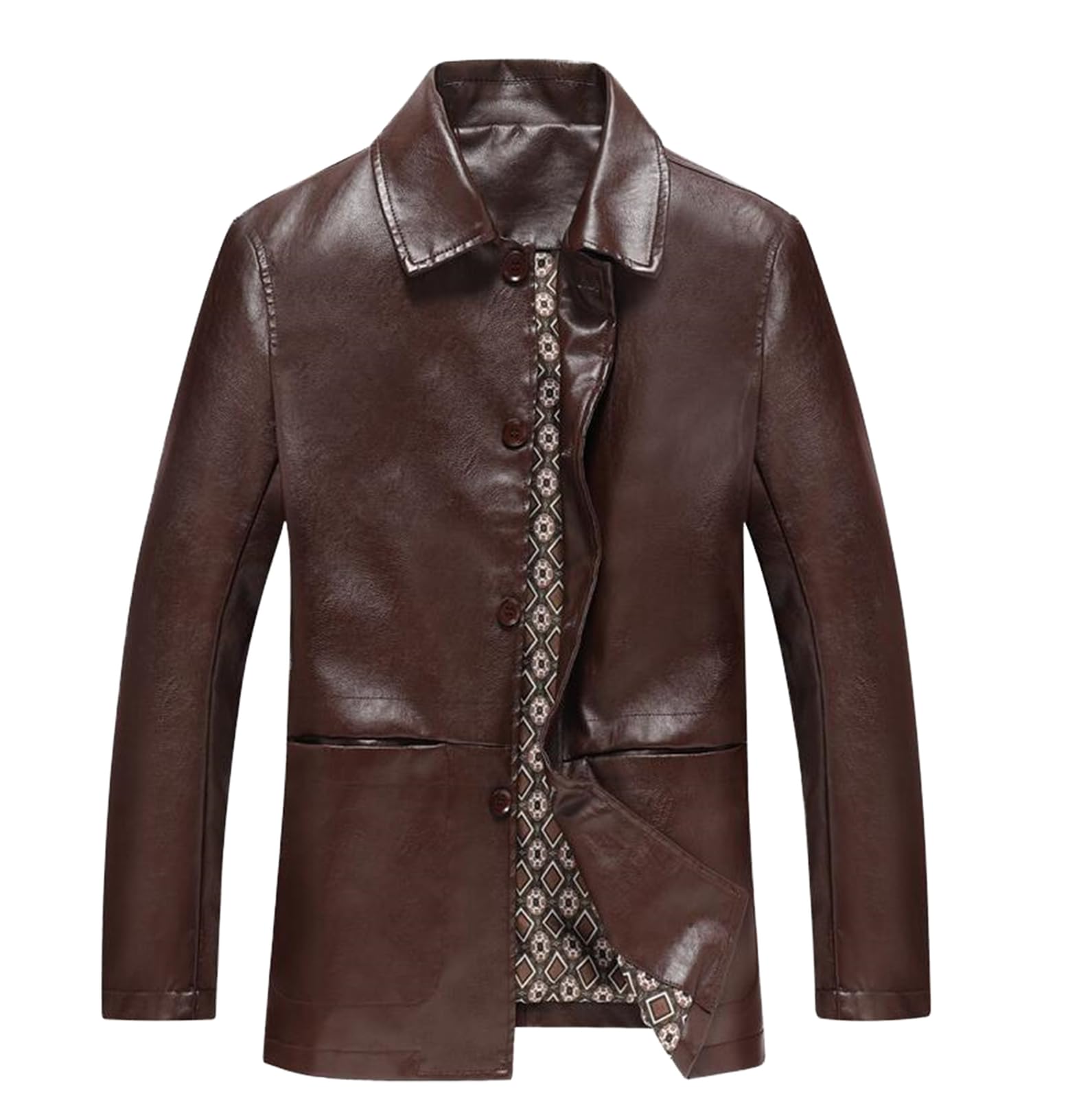 Giacca Uomo Giacca in Pelle Morbida PU Maschile Business Giacca di Pelle Autunno Inverno Casual Tinta Unita Sottile Cappotto Abbigliamento Maschile,Marrone,S