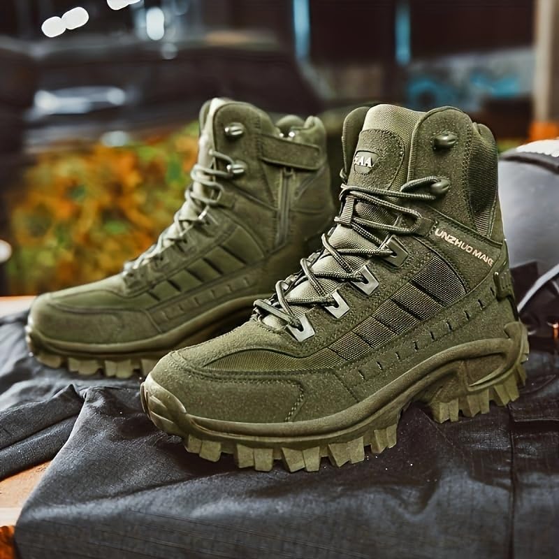 Men's Tactical Hiking Boots - Military-Grade Lightweight Combat Boots with Side Zipper, Slip-Resistant Orthopedic Sole for Outdoor Adventures/Motorcycle Riding/Military Training3