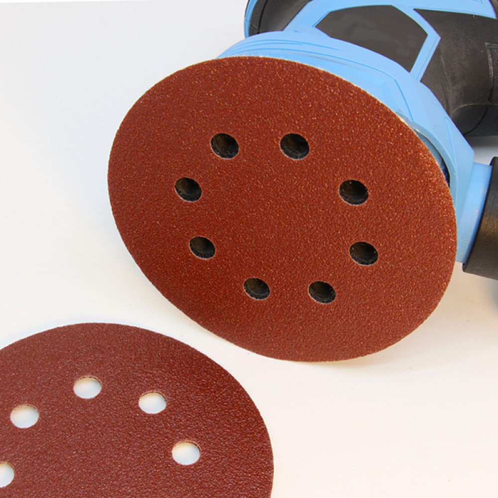 100 pezzi 125 mm 5 pollici Carta vetrata abrasiva Levigatura Disco a 8 fori Gancio e amp; Grana di carta vetrata ad anello 60~1500 per accessori per strumenti di lucidatura, grana 180
