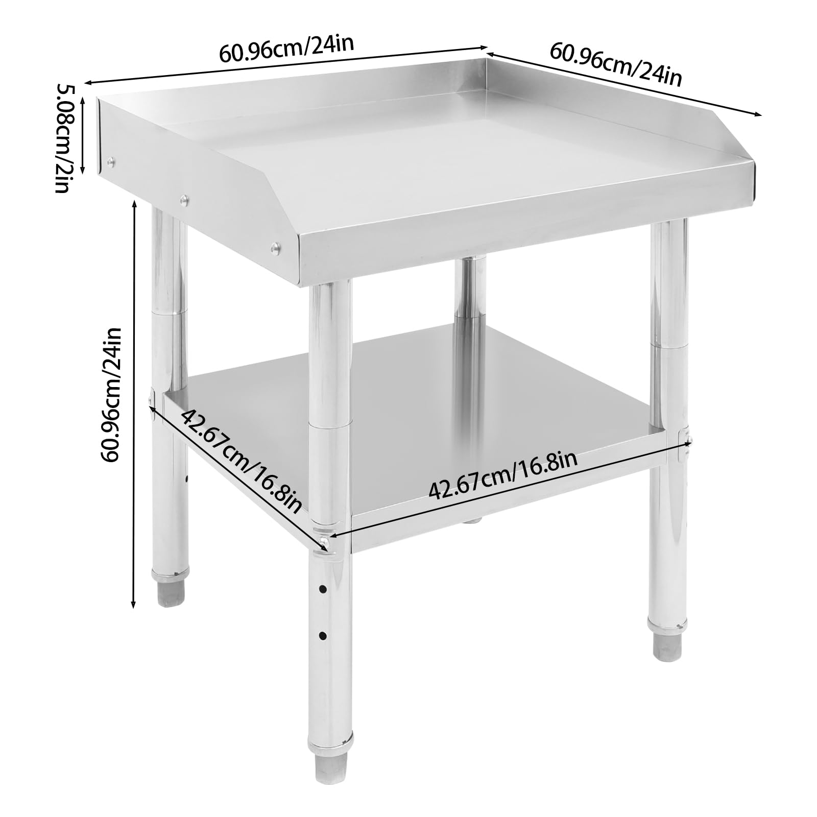 DCEHKR Commercial Work Table, Stainless Steel, Prep Table with Double-Tier Design, Grill Stand for Home, Restaurant Kitchen (24x24x24in, Silver)